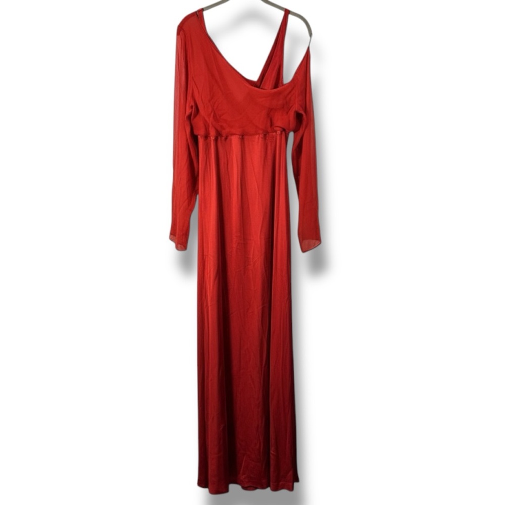 BEARE PARK Layered Silk Satin Burnt Sienna Georgette Maxi Dress Women's 12